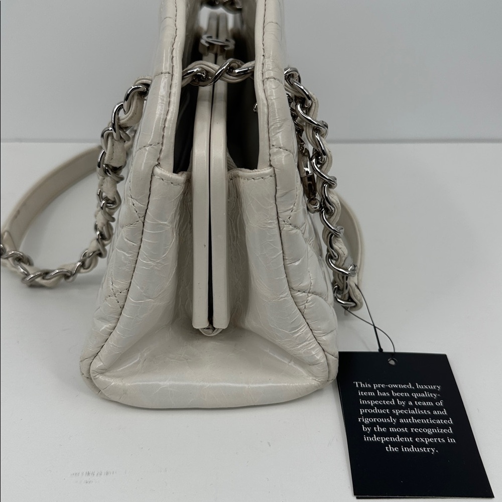 Authenticated CHANEL Mademoiselle Shoulder Chain Bag- White/Silver - Picture 12 of 17